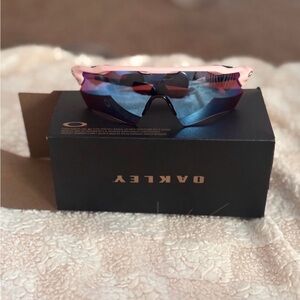 Oakley Women's Pink Frame Blue Mirrored Shield Sunglasses